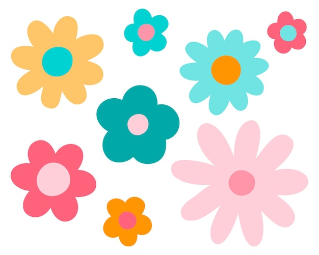 Retro-groovy Daisies 1970er 1960er Nostalgie Vektor-Illustration mit Blumen