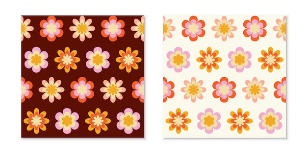 Vektor retro-groovy gänseblümchen nahtlose muster 70er-jahre vibes blumenhintergrund für bettwäsche oder textildesign