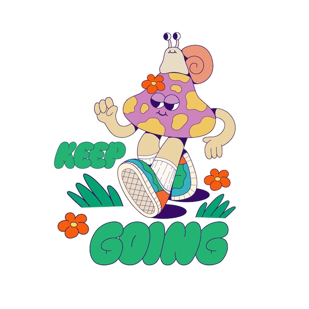 Retro-Groovy Pilz-Maskottchen-Charakter-Sublimations-Design
