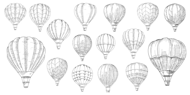 Retro-Heißluftballons handgezeichneter Skizzenvektor