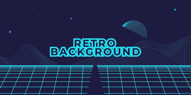 Retro-Hintergrund futuristische Landschaft im Stil der 1980er Jahre. Digitale Retro-Landschaft Cyber-Oberfläche