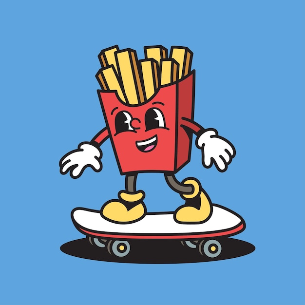 Vektor retro-karikatur des pommes-frites-skaters