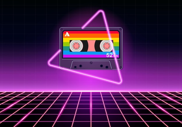 Retro-Kassette mit rosa Neon