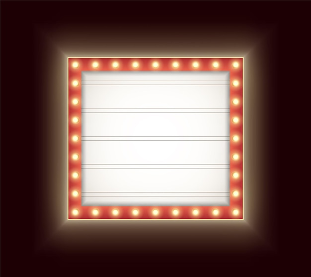 Vektor retro-lightbox mit glühbirnen isoliert auf dunklem hintergrund vintage-theaterschild-mockup