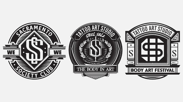 Retro-Monogramm-Abzeichen-Set