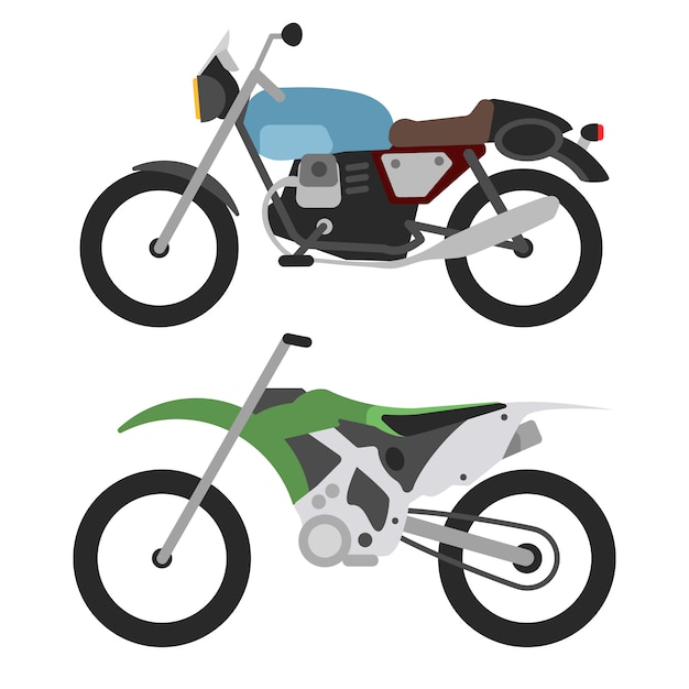 Retro motorrad und motorcross fahrrad auf weiß