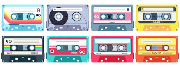 Retro musikkassette. stereo-dj-band, vintage-kassetten und audiobandset