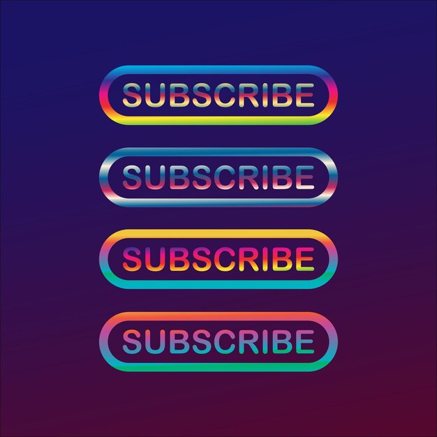 Retro Neon Abonnement-Taste für TV-Kanal oder soziale Medien mit dunklem mehrfarbigem Farbverlauf