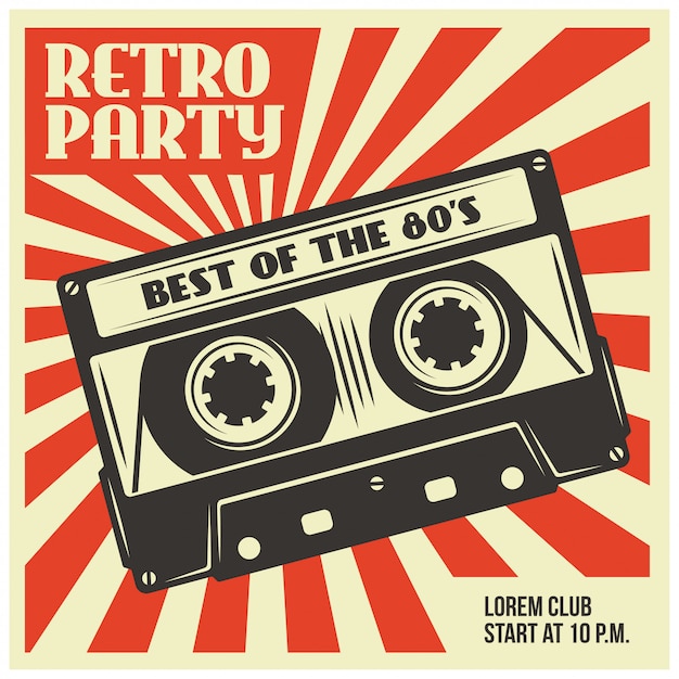 Vektor retro party plakat vorlage mit audiokassette