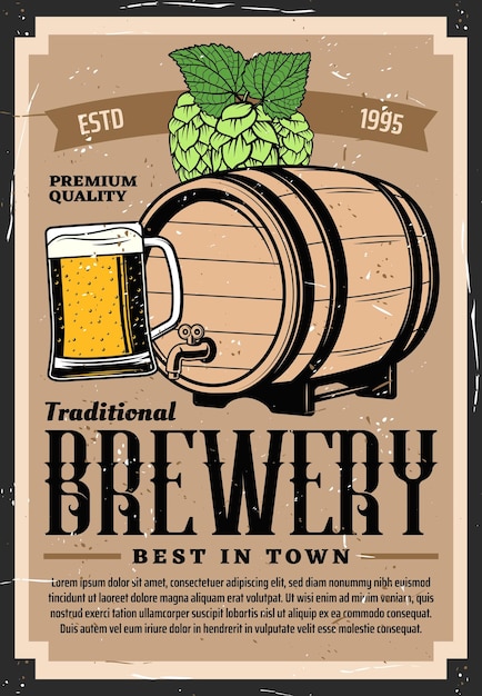 Retro-plakat von craft beer brewery bierfass