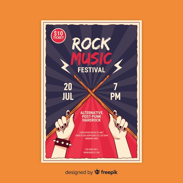 Retro plakat vorlage mit rockmusik