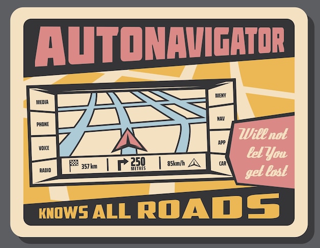 Retro-poster des autonavigator-navigationsvektors