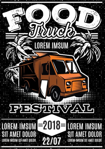 Retro-poster für einladungen zum street food festival mit food truck