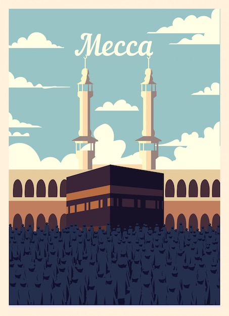 Retro poster mekka stadtskyline.