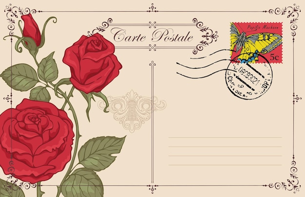 Retro-Postkarte mit roten Rosen