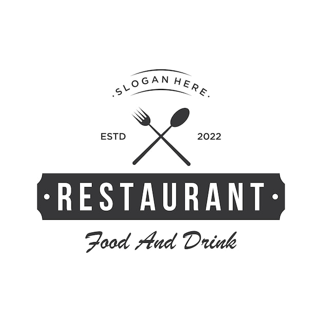 Vektor retro-restaurant-emblemlogo-design-besteck-vorlage und handgezeichnete restaurant-typografie im vintage-stil