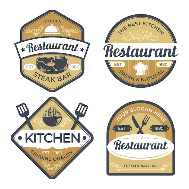 Retro restaurant logo illustration set