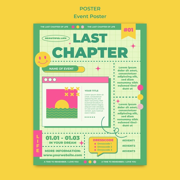 Retro-Risograph Vector Flat Vintage aus den 90ern Social-Media-Posts Design-Flyer-Vorlage