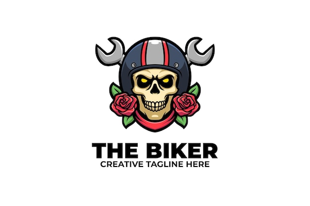 Retro-schädel-biker-maskottchen-charakter-logo