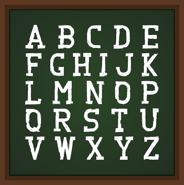 Retro-Schriftart auf Tafel Englisches Alphabet des Vektors Lateinische Buchstaben des Schmutzes