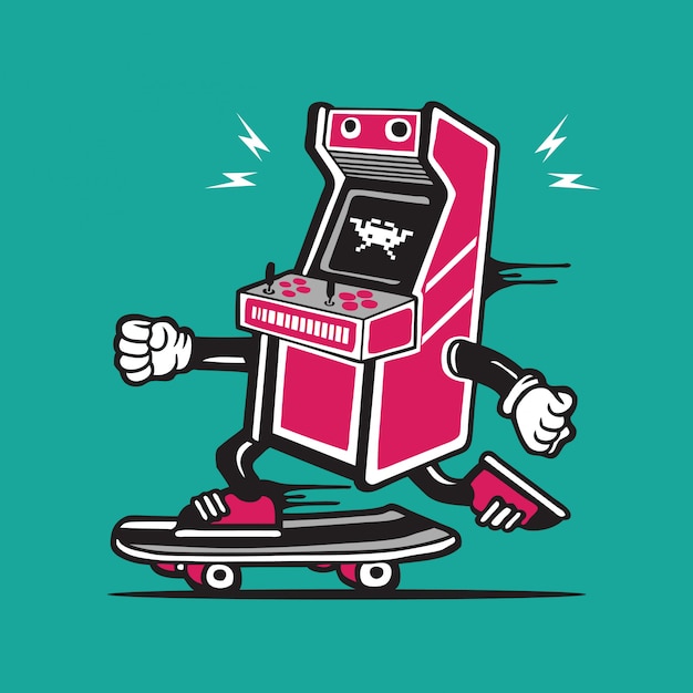 Vektor retro spiel arcade skater skateboard character design