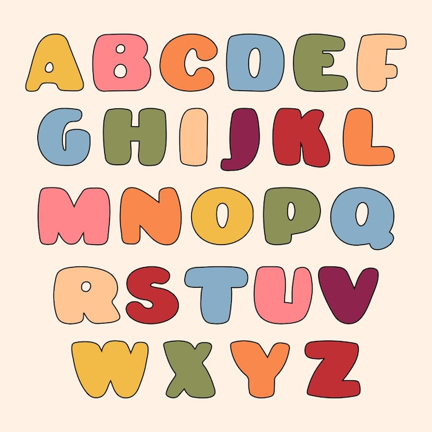 Retro sprudelndes alphabet isolierte vektorillustration