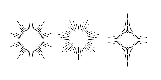 Retro Sunburst Frames Set Sammlung von Vintage-Sonnenstrahlen Stilisierte Sonnenstrahlen mit radialen Sonnenstrahlen