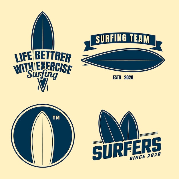 Retro-surf-emblem-set beige blau