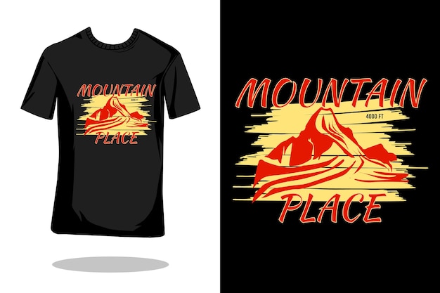 Retro-t-shirt-design der bergplatz-silhouette