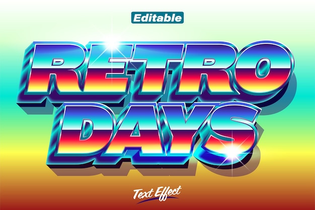 Vektor retro-tage hellblauer metallischer retro-futurismus-art-text-effekt