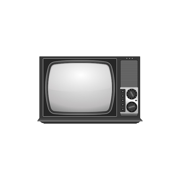 Retro-TV-Gerät, Vorderansicht mit leerem Bildschirm, isoliert auf weißem Hintergrund, Vintage-TV-Receiver-Vektor