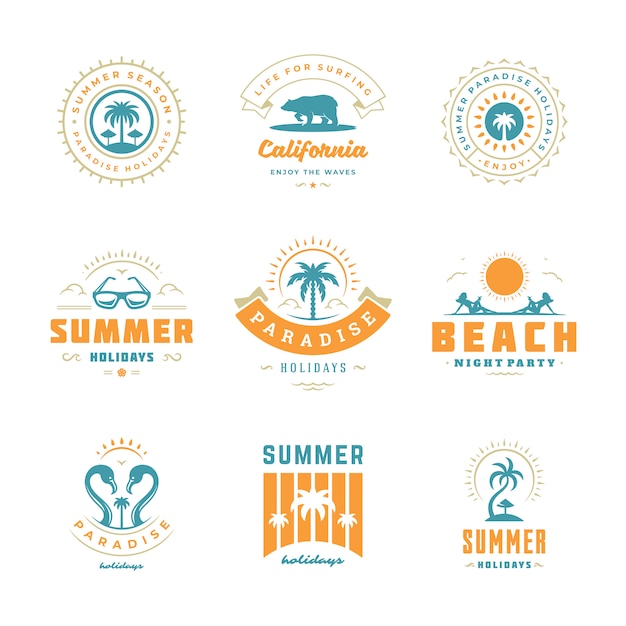 Retro-typografie-design-set der sommerferienlogos.