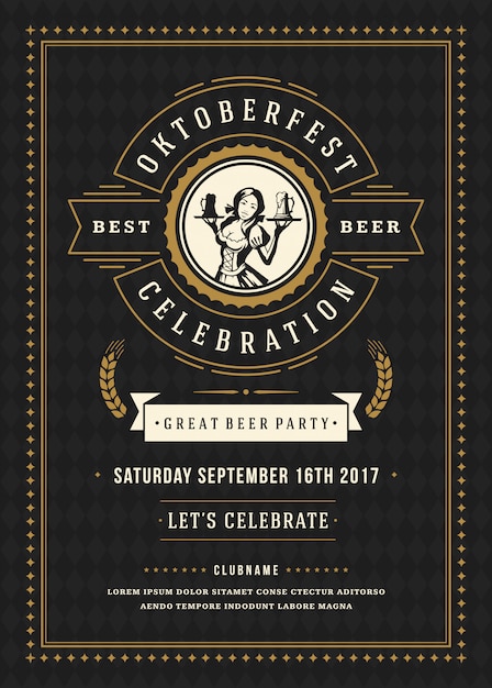 Vektor retro- typografieplakat der oktoberfest-bierfestival-feier