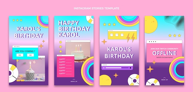 Retro-Vaporwave-Geburtstags-Instagram-Geschichten mit Farbverlauf
