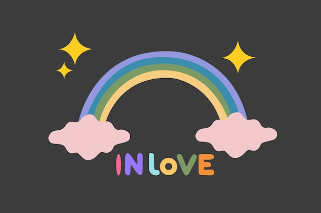 Retro-Vektor-Aufkleber Vektor-Satz von LGBTQ-Gemeinschaftssymbolen Regenbogenwolken Herzfeuer und Schriftzeichen