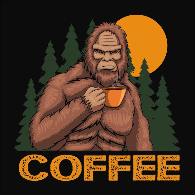 Retro-vektorillustration des sasquatch-getränkkaffees