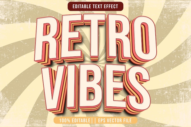 Vektor retro vibes bearbeitbarer text-effekt 3d-gradient-stil