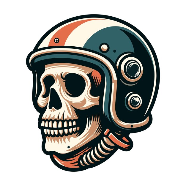 Vektor retro-vintage-biker-rennfahrer-schädel in helm-design-vektor-vorlage-illustration-t-shirt-design