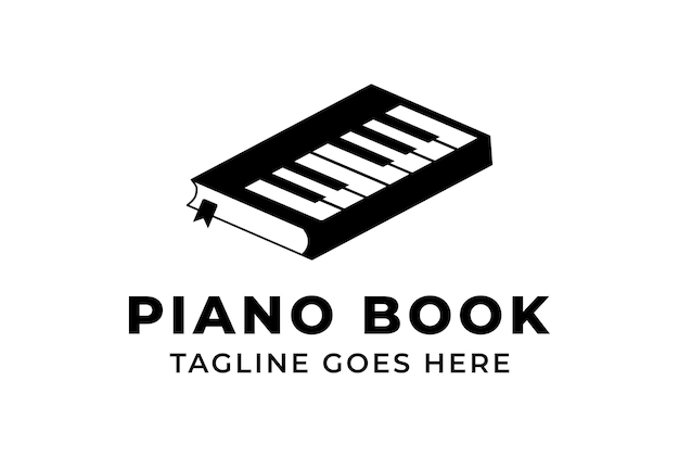 Retro-vintage-buch mit piano key music instrument logo design vector