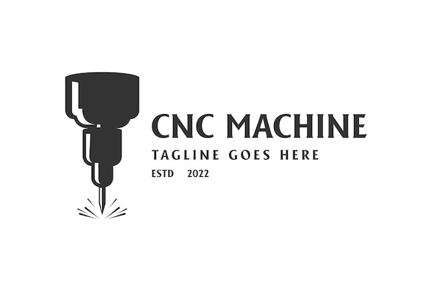 Retro-vintage-cnc-maschine für industrie-fabrik-logo-design-vektor