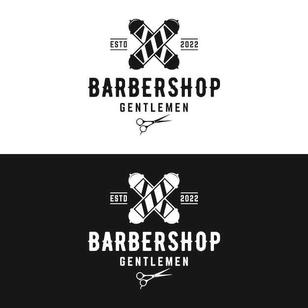 Retro-Vintage-Friseursalon-Logo mit Haarschnitt-Ausrüstungsdesign. Logo für Geschäftsemblem-Label-Friseur