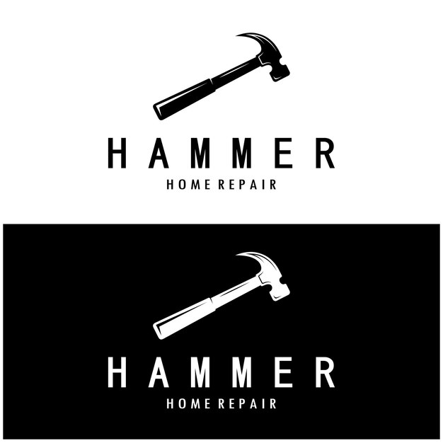 Retro-Vintage-Logo mit gekreuztem Hammer und Nagel für Hausreparaturdienste, Tischlerei, Bau