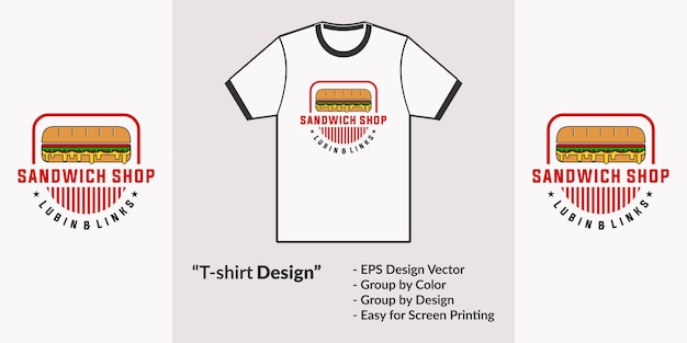 Retro vintage sandwich shop logo t-shirt design geeignet für fast food restaurant premium-vektor