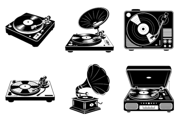 Retro-Vintage-Vinyl-Plattenspieler Silhouette Clipart Vektorillustration für Musikliebhaber