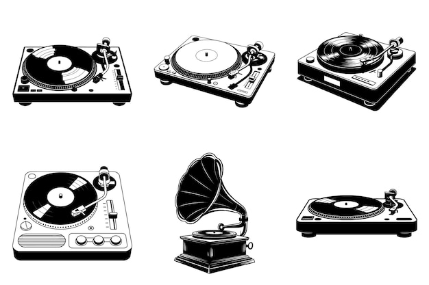 Retro-Vintage-Vinyl-Plattenspieler Silhouette Clipart Vektorillustration für Musikliebhaber