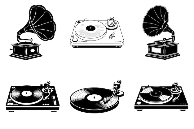 Retro-Vintage-Vinyl-Plattenspieler Silhouette Clipart Vektorillustration für Musikliebhaber