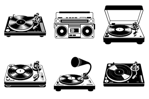 Retro-Vintage-Vinyl-Plattenspieler Silhouette Clipart Vektorillustration für Musikliebhaber
