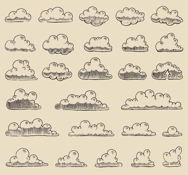 Retro-Wolken Gravur Vektor-Illustration, handgezeichnet, Skizze