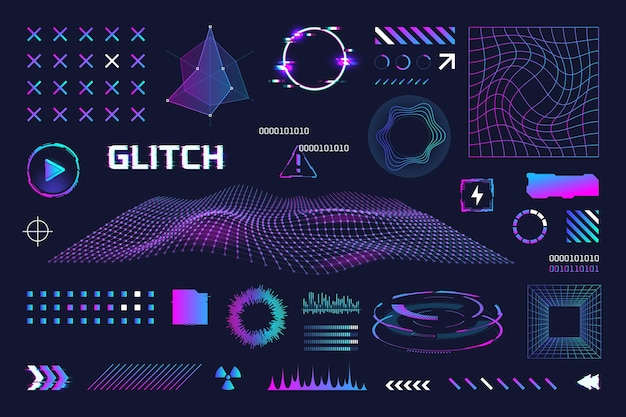 Retrofuturistische Elemente Geometrisches Y2K-Element verzerrtes Gitter-Wireframe für Retro-Arcade oder virtuelle Spiele Neon-Rave 80er Cyberpunk Surreal Memphis Zukunft Vektor-Illustration der Wellen-Mesh-Perspektive