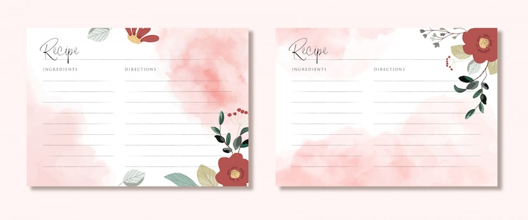 Vektor rezeptkarte mit blumen- und rosa pinselstrich